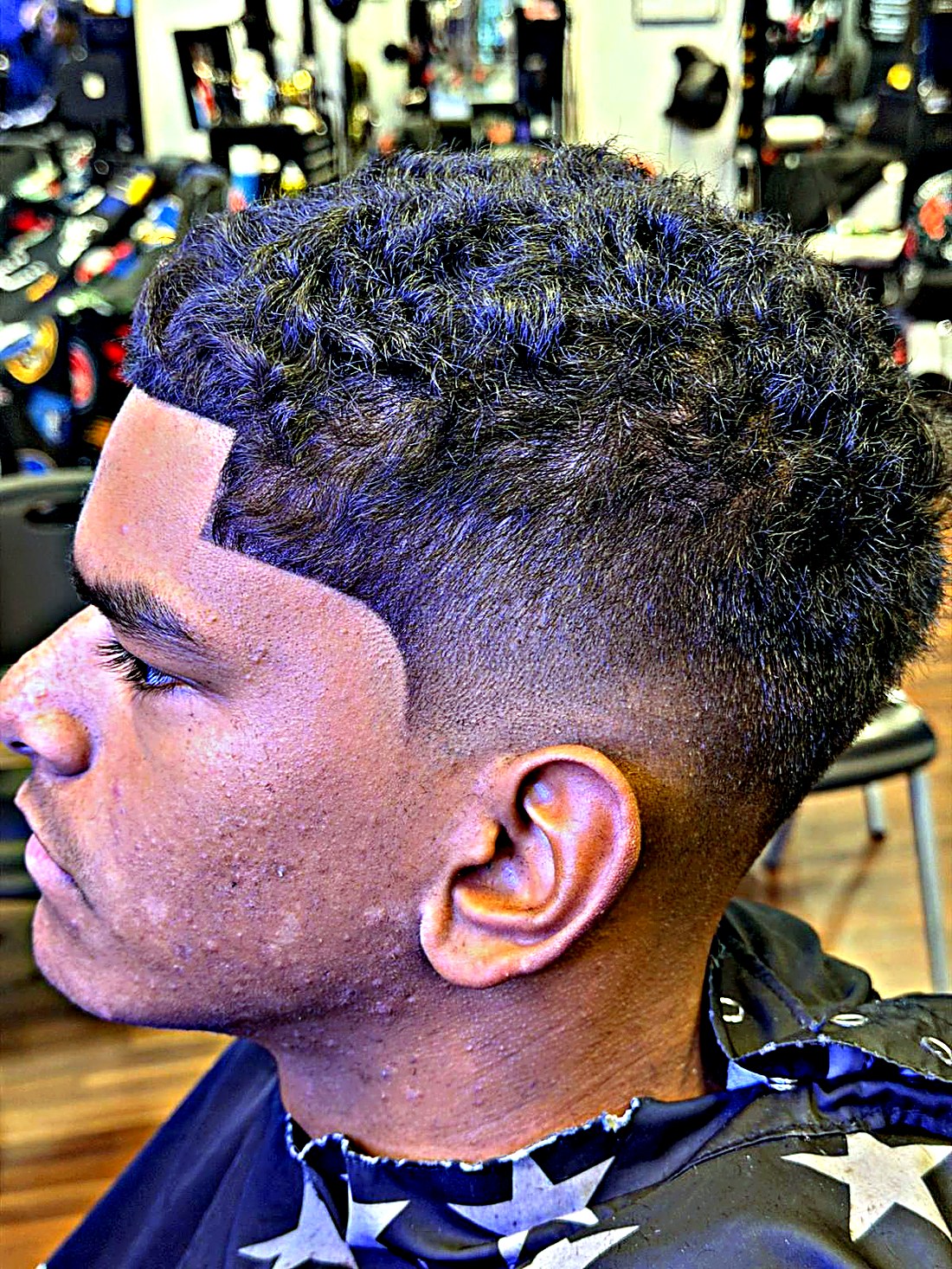 Drop fade with curly top